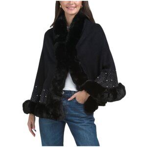 MAX STUDIO Ruana With Faux Fur Lining